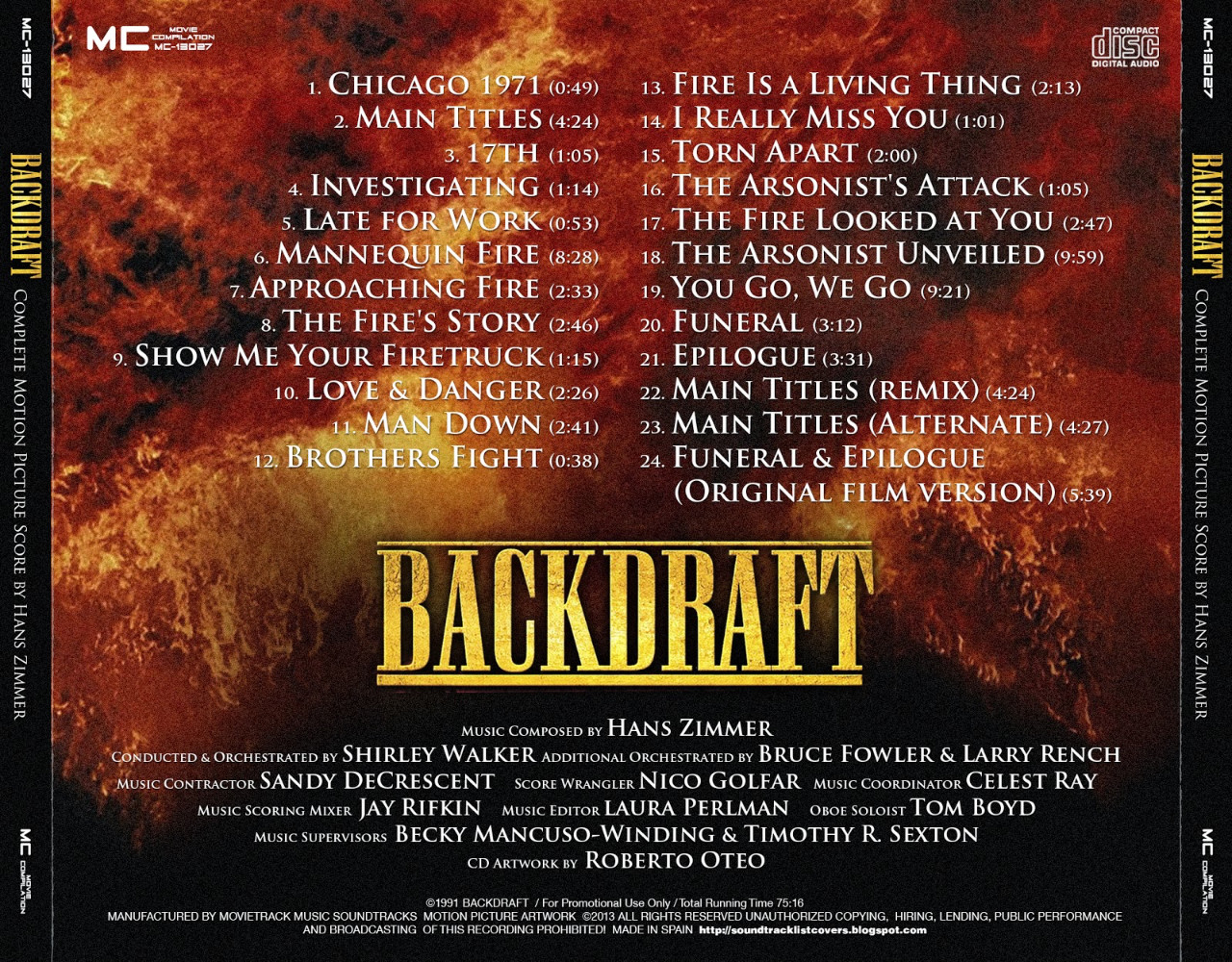 Cover of Backdraft - Complete Motion Picture Score
